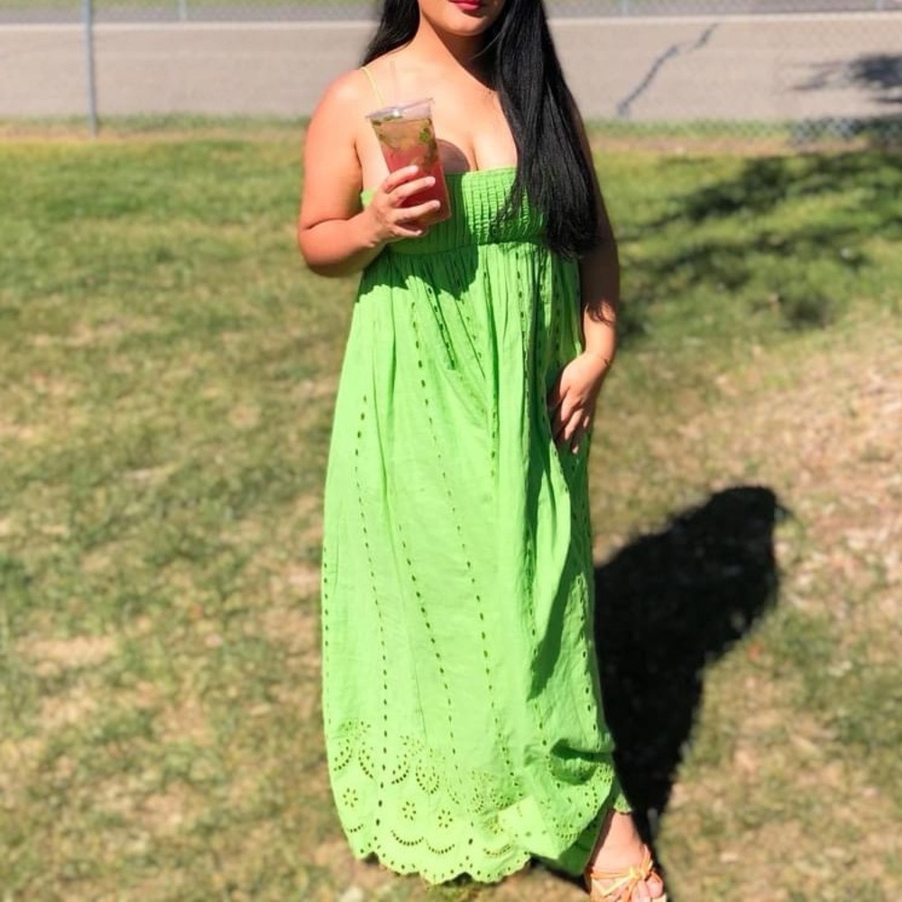 Zara green eyelet maxi babydoll dress